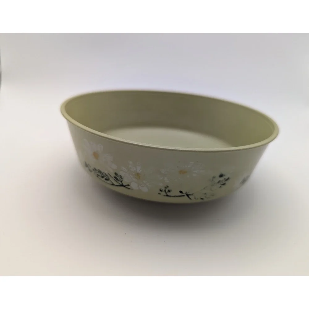 ChiffonWare 1973 Vintage Plastic Bowl Olive Green White Daisy Floral Retro MCM‎